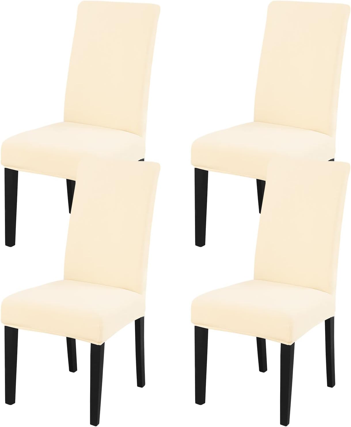 JQinHome 4 Pcs Dining Chair Slipcover,High Stretch Removable Washable Chair Seat Protector Cover for Home Party Hotel Wedding Ceremony (Beige White)