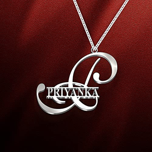 Image of Priyanka Cursive Gold & Silver Name Pendant Necklace, Best Jewelry Gift for Girls.