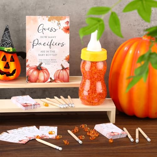 Image of Roowest 512 Pcs Baby Shower Games Guess How Many Pacifiers Sign 100 Small Guessing Games 10 HB Pencils 750ml Milk Bottle 400 Acrylic Pacifiers Decoration for Guest Gender Reveal(Pink,Pumpkin)
