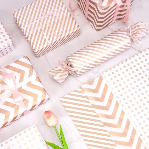 Image of Larcenciel Rose Gold Metallic Tissue Paper, 30 Sheets, 20x14 inch, Gift Wrapping Tissue Paper for Gift Bags Packaging and Crafts, Elegant Gift Wrap for Wedding, Birthday, Valentine's Day, Mother's Day