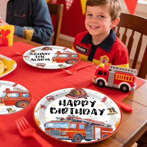 Image of 206Pcs cocomigo Firetruck Birthday Decorations Tableware Set, 25 Serves
