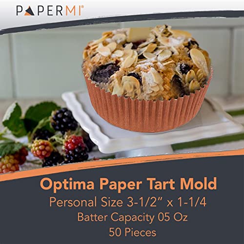 Optima Round Baking Mold (Pack Of 50), All Natural, Disposable, Recyclable, Microwave Oven Safe Paper Bakeware, Freezable, Paper Mold For Baking Goods- Cup Cakes Or Mini Snacks (3-1/2" X 1-1/4") #TOP1