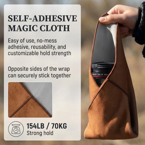 Image of ZORBES Camera Lens Wrap Cloth Protective Cover, Self Folding Camera Wrap with Soft Microfiber Lining, 45x45cm Anti Scratch DSLR Mirrorless Lens Protector Cloth for Camera Body, Lens & Gear, Brown