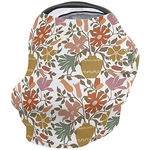 Nursing Cover for Breastfeeding Scarf, Abstract Flowers Leaves Threads Baby Car Covers Super Soft Multi Use for Canopy Shopping Cart Cover Blanket Stroller Cover