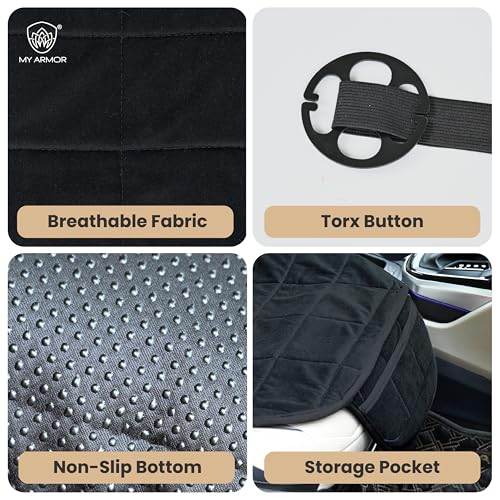 Image of MYARMOR Car Seat Cover Set | Ultra-Soft HR Quilted Cushion | Non-Slip Grip | Storage Pouch | Universal Fit Seat Protector | Front & Rear Seats | 50x20 & 20x20 Inches | Black Velvet