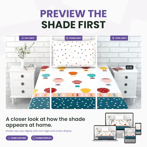 Image of LORETO - A QUALITY LINEN BRAND 144 TC 100% Pure Cotton Single Fitted Bedsheet with 1 Pillow Cover for 72 x 36 Inch Mattress, All-Around Elastic, 8 Inch Deep Pocket, Blue & Red Balloon