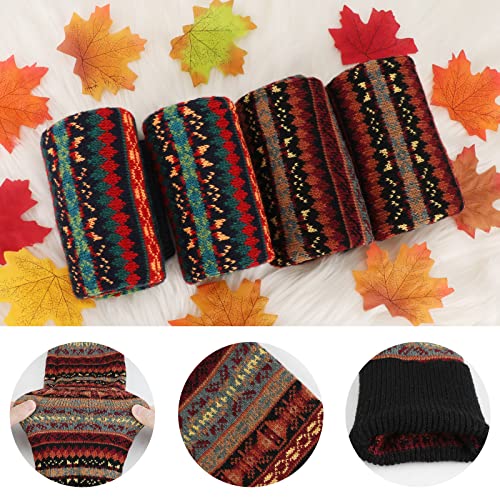 PHOGARY 2 Pairs Winter Leg Warmers for Women, Bohemian Style Crochet Knitted Boot Socks for Girls High Leg Warmers Boot Topper Socks Leg Cuffs Gift for Girls (Black+Navy)3