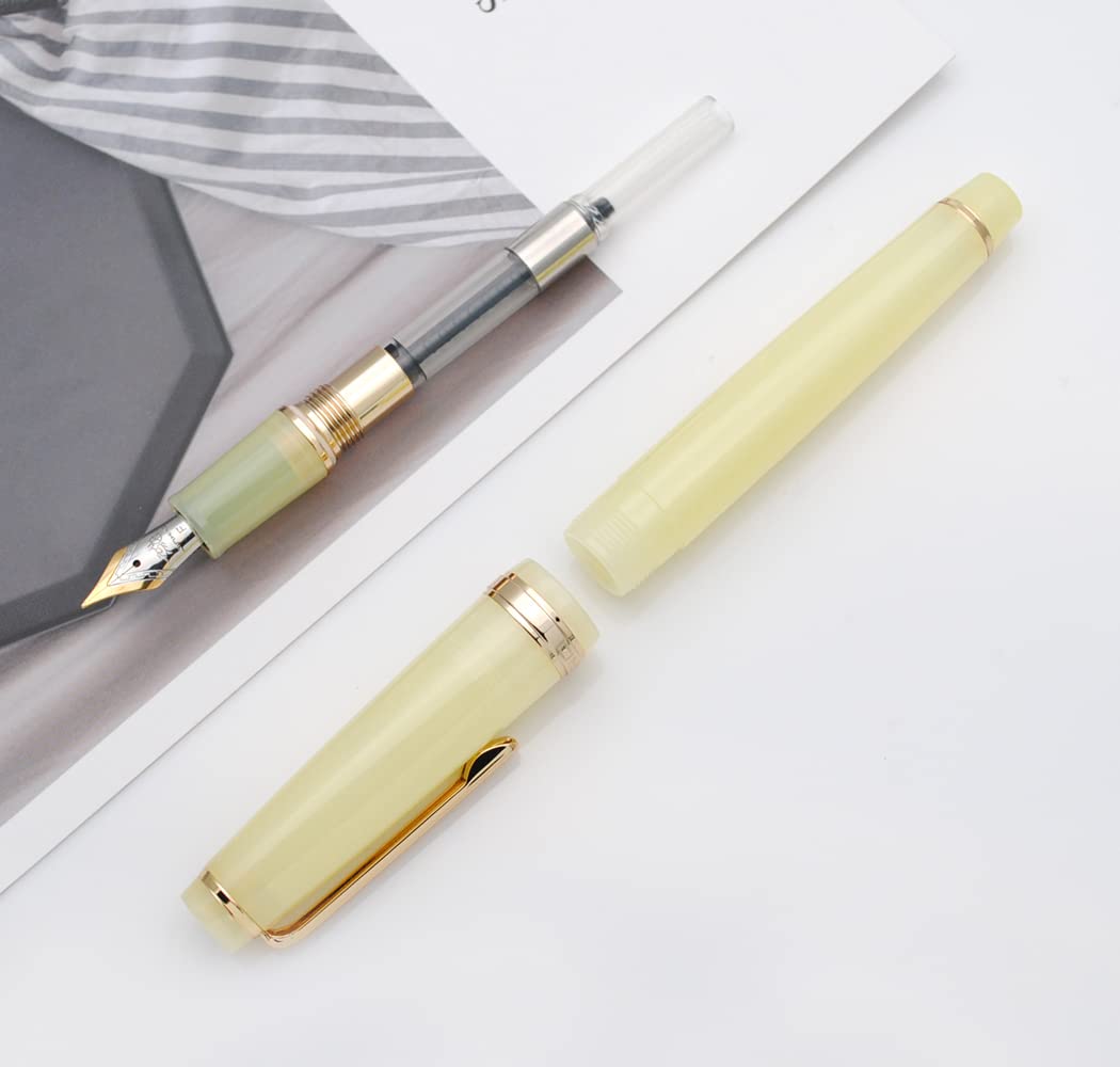 JINHAO 82 Celluloid Fountain Pen Acrylic Ink Pen with Ink Converter (Fine Nib, Gold Clip-Transparent Goose Yellow) - Image 4