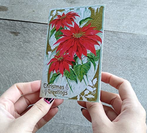Image of PIXILUV CHRISTMAS WISHES (Pack of 12) Notecards Small Greeting Cards # Vintage Christmas Wishes Salutations with Red Flowers Wreaths and Wintery Scenes ~ Vintage Christmas Postcards Reprint