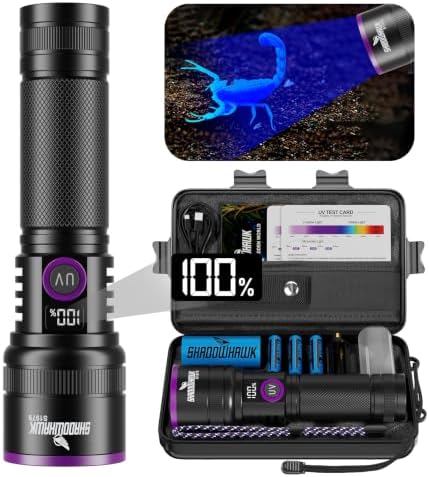 Shadowhawk 365nm UV Torch, 30W Black Light 4-Core with Filter Len...
