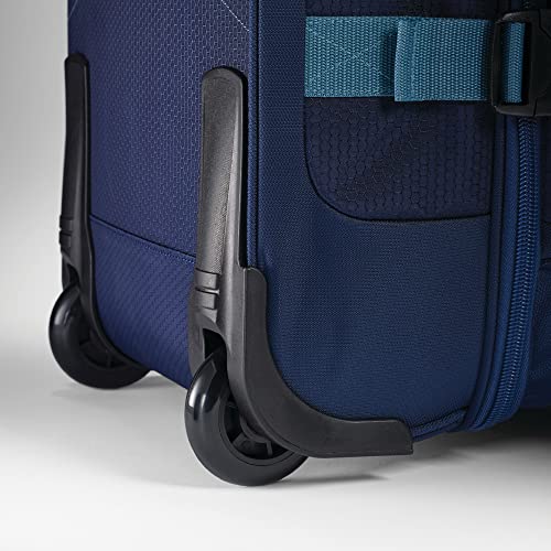 High Sierra Fairlead 22 Inch Drop Bottom Portable Wheeled Rolling Polyester Duffel Travel Bag with Recessed Telescoping Handle, Graphite Blue