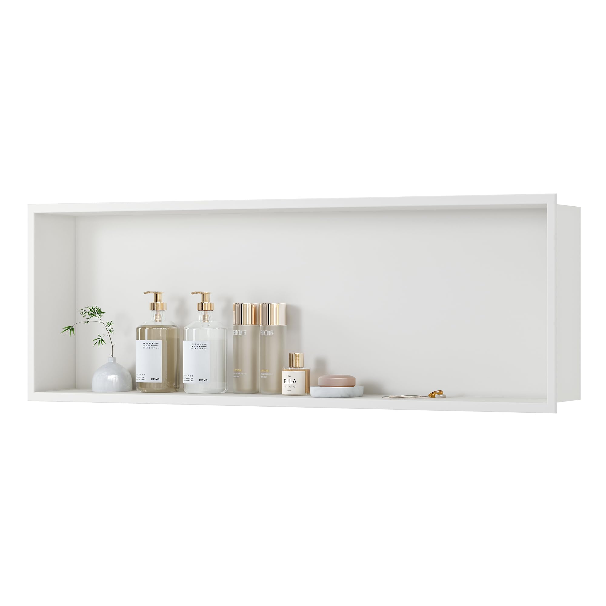 Qeke Stainless Steel Shower Niche 36" X 12", No Tile Needed Wall Niche, Recessed Shower Shelf for Bathroom Storage, Matte White