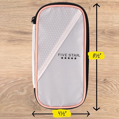 Image of Five Star Pencil Pouch Zipper High-Capacity Storage Organizer Case for Office Supplies Earbuds Chargers Cables Makeup, Tan /Pink (500212C)