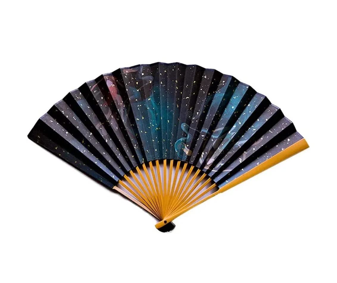 Display Fans Handheld Fans Double-Sided Rice Paper Sprinkling Gold Folding Fan For Dancing Cosplay Wedding Party Props Decoration Hand Held