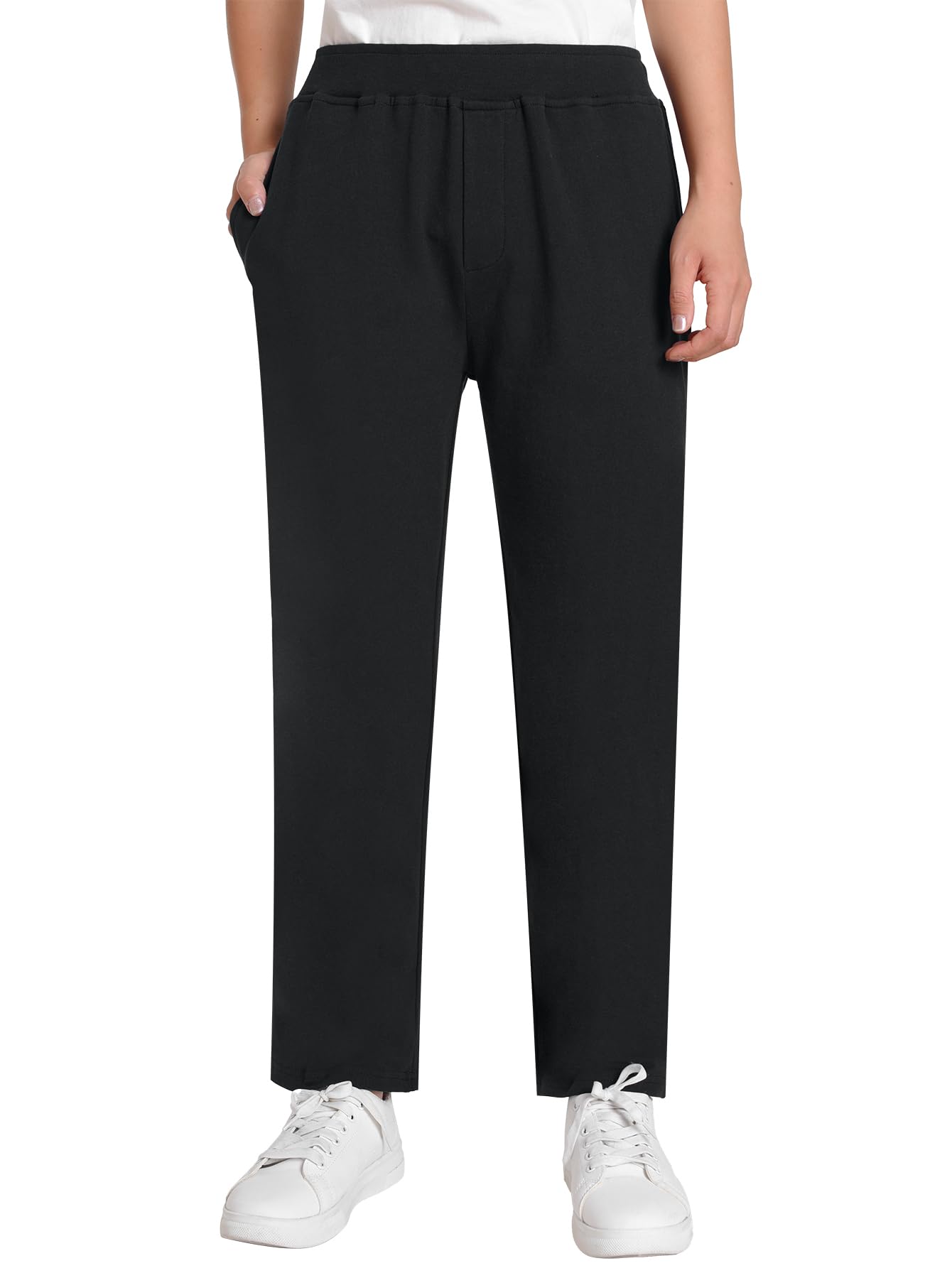 Weintee Womens Petite Pull On Cotton Dress Pants Elastic Waist