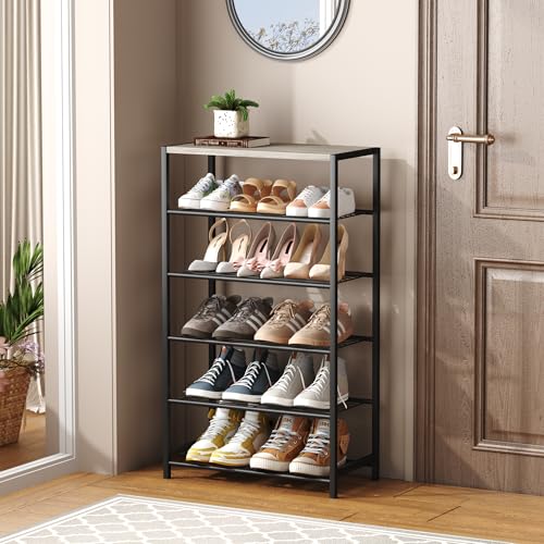 Image of HOMEFORT 6 Tiers Shoe Rack Organizer,23 inch Shoe Storage Shelf for Closet, Shoe Rack for Entryway, Each Tier Fits 3 Pairs, Shoe Stand with Metal Shelves and MDF Top Board, Washed Gray
