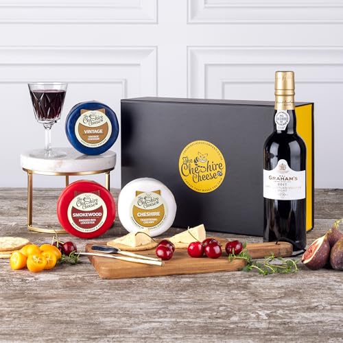 Perfect Companions Cheese & Port Gift Set | The Cheshire Cheese Company | Includes bottle of Late Vintage Bottled Port 37.5cl and 3 Waxed Cheeses
