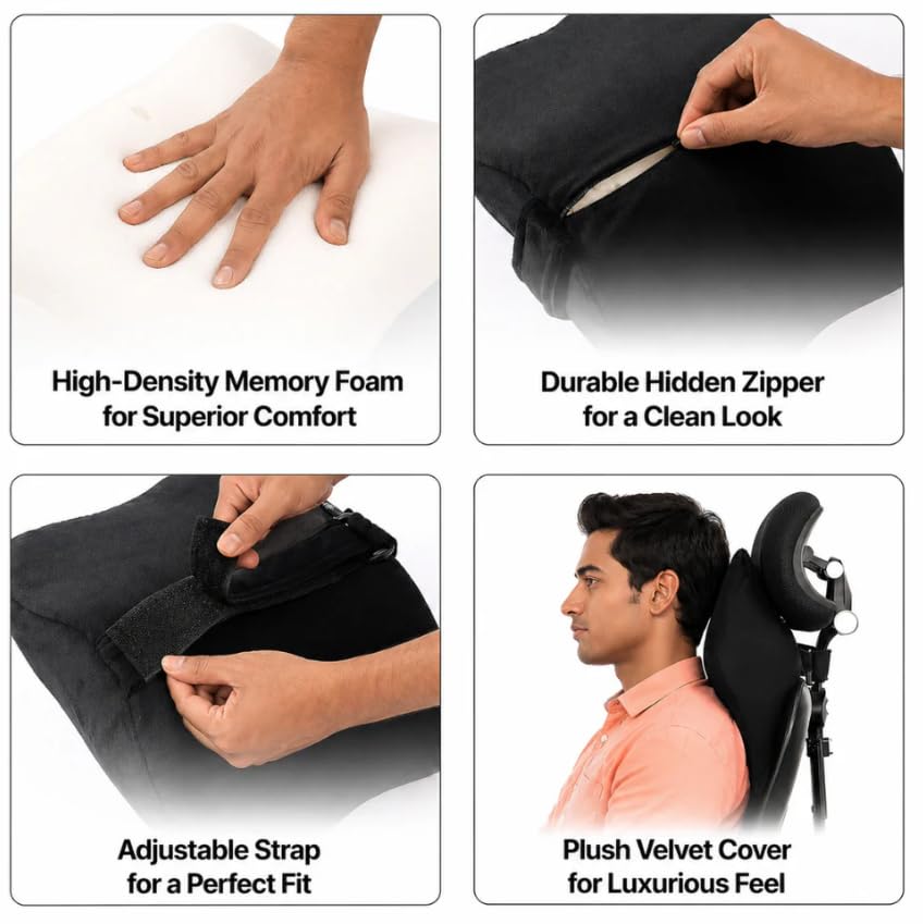 Image of Relaxer Office Chair Neck Rest | Ergonomic Cervical Neck Support Cushion for Office, Gaming & Study Chair | Relieves Neck Pain, Shoulder Tension & Desk Fatigue | Adjustable Strap