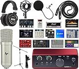 Focusrite Scarlett Solo 4th Gen USB Audio Interface Studio Bundle with LyxPro Condenser Mic, HAS-10 Headphones, Shockmount, Stand, Pop Filter, XLR & USB Cables + Creative Music Production Software Kit