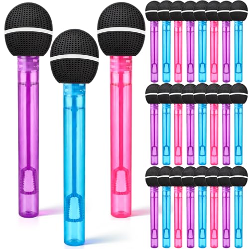 Hollowfly 24 Pcs Microphone Party Favors Microphone Bubble Wands Bulk for Birthday Party Supplies Piata Goodie Bag Stuffers Carnival Prizes Summer Gifts
