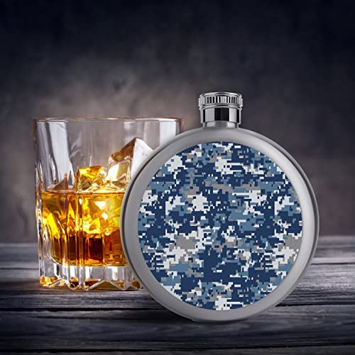 Blue Digital Camouflage Premium 5 Oz Hip Flask For Men Liquor Stainless Steel Pocket Alcohol Drinking Bottles Set #TOP3