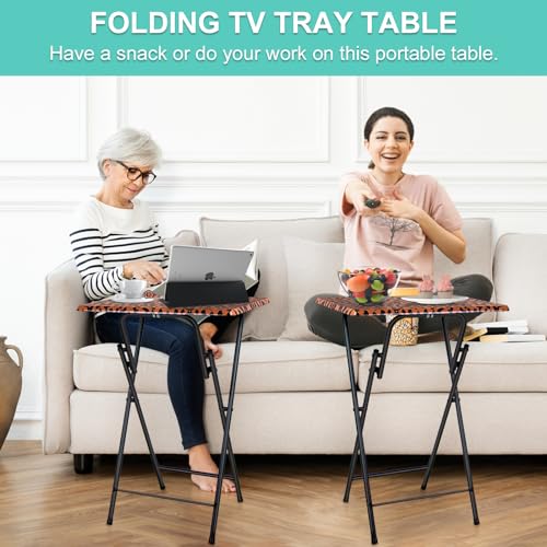 Folding-TV-Tray-Table-TV-Tray-for-Eating-on-Couch-Small-Folding-Table-Portable-Tray-Table-Couch-Desk-Foldable-Snack-Table-with-Leopard-Print-for-Bed-Sofa-Living-Room-Bedroom Folding TV Tray Table TV Tray for Eating on Couch Small Folding Table Portable Tray Table Couch Desk Foldable Snack Table with Leopard Print for Bed Sofa Living Room Bedroom