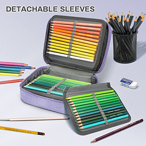 Image of Number-one Large Capacity Pencil Case, 72 Slots Colored Pencil Pouch Bag Portable Pencil Holder Stationery Organizer with Compartments for Office and Travel, Purple
