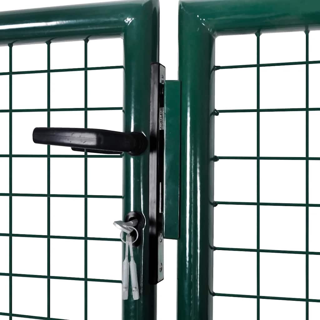 vidaXL Puerta de valla de jardín 289 x 100 cm, 306 x 150 cm, puerta de parrilla de pared verde de acero