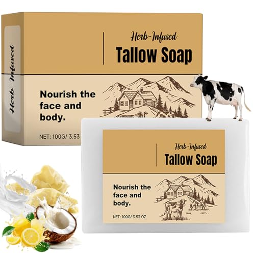 Jabón de Sebo Alimentado Con Hierba Natural, Jabón Hidratante Para Cara y Cuerpo, Cuidado Facial Exfoliante de Limpieza Profunda de La Cara, Para Todo Tipo de Piel
