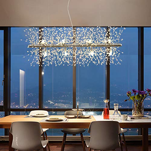 Ganeed Chandeliers Firework,12-Light LED Pendant Lighting,Modern Crystal Stainless Steel Hanging Light Fixture for Dinner Table Bedroom Living Room Porch L 36.5"(Chrome)