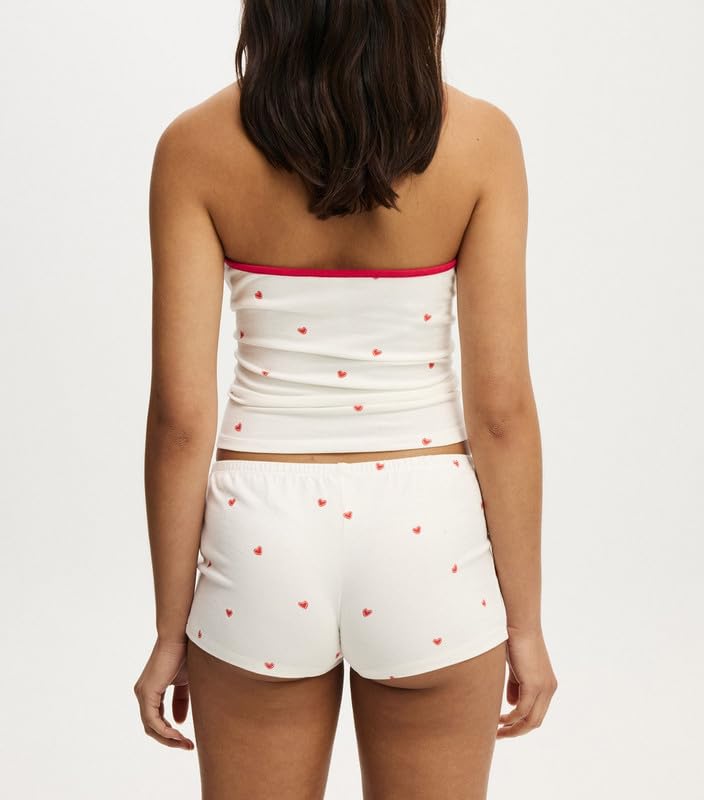 Image of Womens Y2K Cute Print Cami Pajama Sets Lace Trim V Neck Tank Top Shorts Set Bow Heart Print 2 Piece Sleepwear