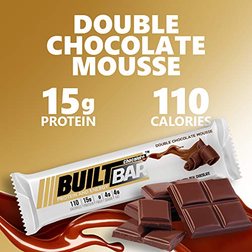 Built Bar 18 Pack Energy and Protein Bars - 100% Real Chocolate - High in Whey Protein and Fiber - Gluten Free, Natural Flavoring, No Preservatives (Double Chocolate)