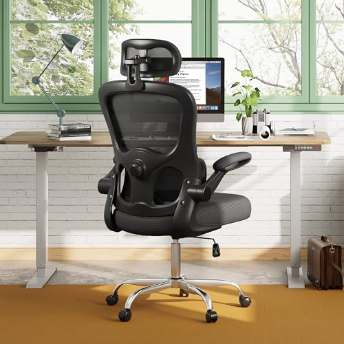 DEVAISE Ergonomic Mesh Office Chair with Lumbar Support, Swivel Comfy Home Office Chair with High Back, Flip-up Armrests with Breathable Mesh, Black - Image 3