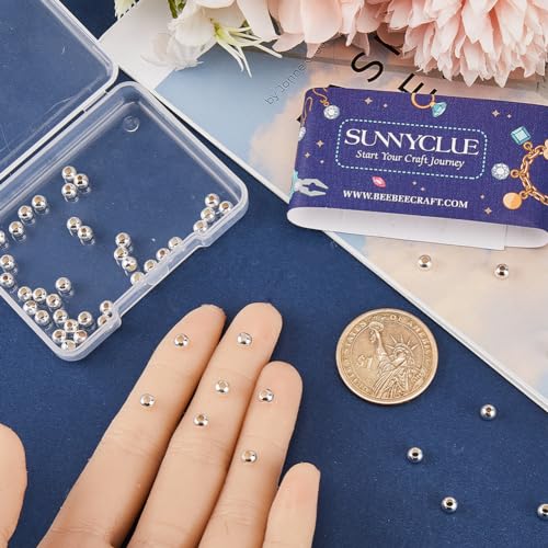 SUNNYCLUE 1 Box 50Pcs Genuine 925 Sterling Silver Beads 4mm Round Beads Bulk Smooth Seamless Ball Bead Rondelle Loose Spacer Beads Metal Spacers for Jewellery Making Beading Kits DIY Crafts Supplies - Image 3