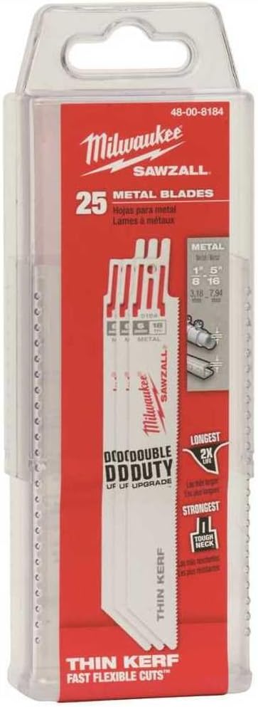 Milwaukee 48-00-8184 6 in. 18 Teeth per in. Medium Metal Cutting SAWZALL Reciprocating Saw Blades - Pack of 25