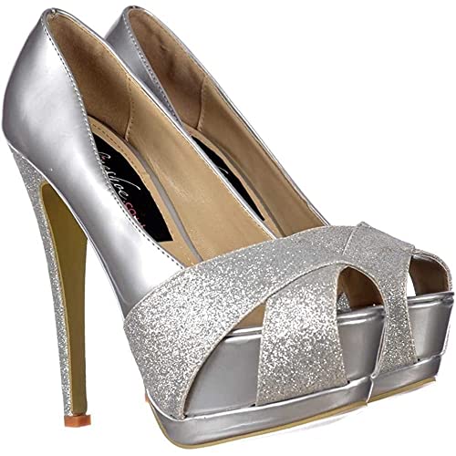 Metallic Silver Glitter : Escarpins Stiletto en Suède Premium