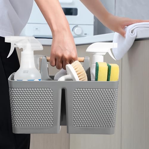 Image of rejomiik Portable Shower Caddy Basket Plastic Cleaning Caddy Organizer Storage Tote with Handle for Bathroom, College, Dorm Room Essentials, Gray