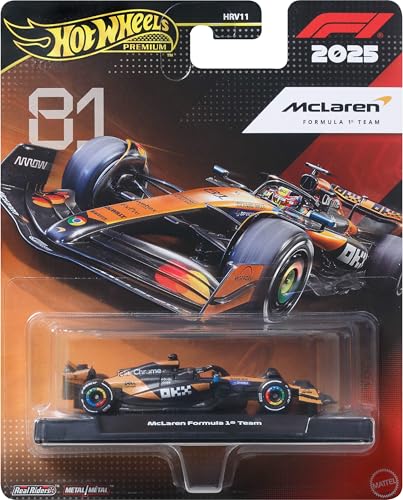 Image of Hot Wheels 1:64 Scale Premium Race Team MCLAREN - Driver 1 Die-Cast Formula 1 Collectible Toy Race Car with Real Riders Tires & Metal /Metal Body & Chassis