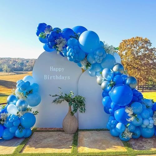 Image of Blue Balloons, 12 Inch Double Stuffed Metallic Light Blue Mixed Latex Balloon, Chrome Dark Navy Confetti Helium Balloons for Boys Men Birthday Baby Shower Graduation Space Theme Party Decorations