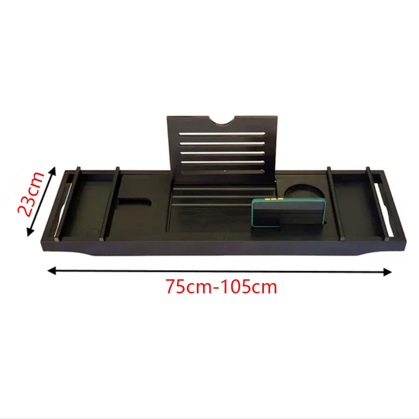 Bandejas para bañera, Estante de Almacenamiento para bañera, Soporte retráctil para Toallas de baño, partición Plana, Bandeja para teléfono móvil, Color Negro, 75 x 23 cm
