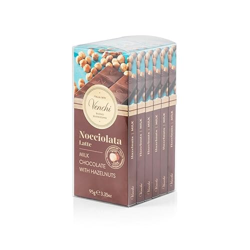 Venchi - Paquete de 6 barras de chocolate con leche y avellanas, 21.16 oz - 3.52 onzas cada barra - Sin gluten - Paquete familiar