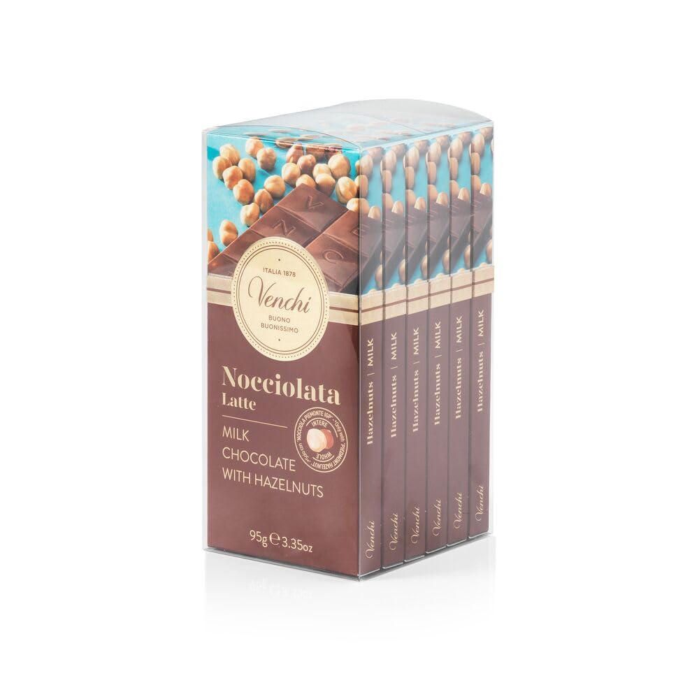 Venchi - Kit de 6 Tabletas Nocciolata con Leche, 570 g, con "Avellana Piamonte" Enteras, Sin Gluten, Sin Colorantes y Sin Conservantes