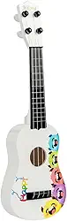 Generic Ukulele de Brinquedo, Violão de Quatro Cordas, Instrumento Musical para Crianças, Violão de Brinquedo Musical para Iniciantes, Branco