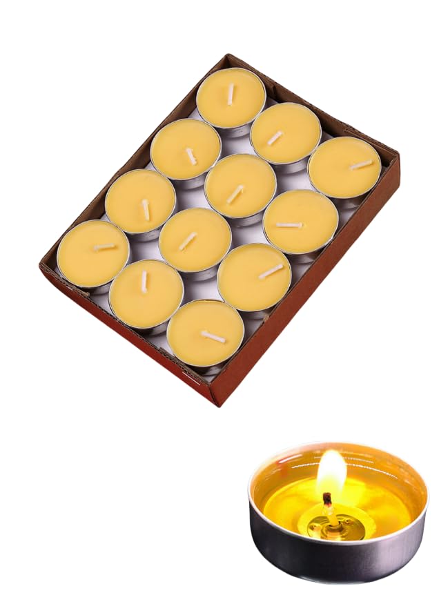 Bienenwachs-Teelichter (24er-Pack), 4 Stunden rauchfreie Teelichter...
