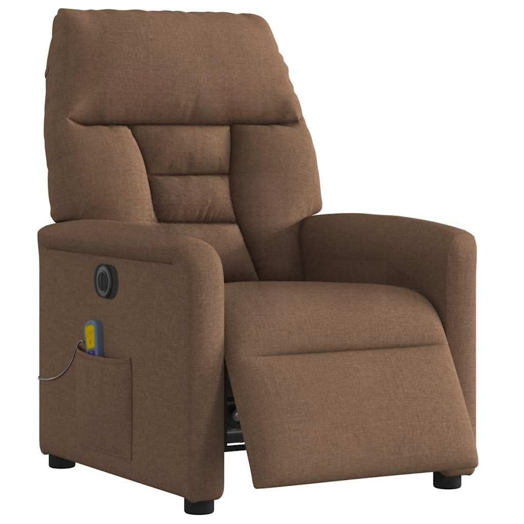 Massagesessel Elektrisch Braun Stoff mit 6-Punkt-Vibrationsmassage, Metall- und Holzgestell, Verstellbare Rückenlehne und Fußstütze, 72x90x99 cm Sitzbreite 50 cm