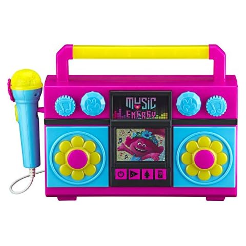 Trolls World Tour Sing Along Boombox with Microphone, Built-in Music, Flashing Lights, Real Working Microphone for Karaoke Machine for Children, Connects to an MP3 Player Cover