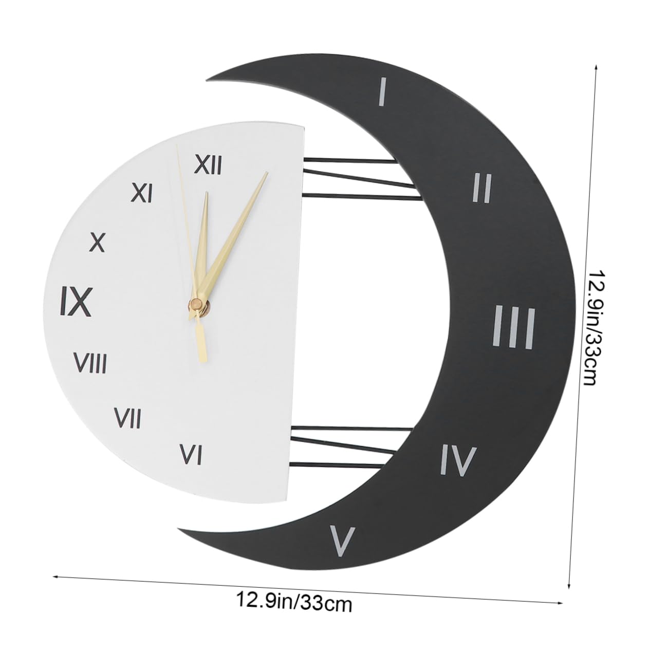 Moderne Wanduhr Mond Sonne Geräuschlos aus Eisen und Holz