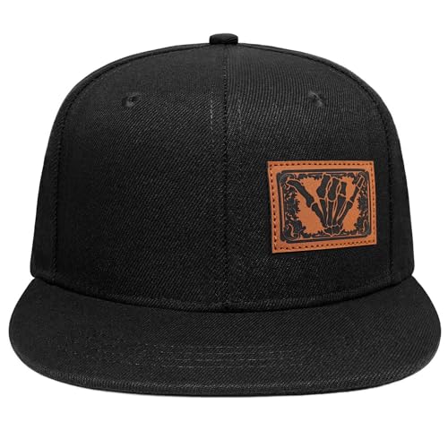 Image of Flat Brim Hats for Men - Gothic Style Skull Hat Leather Pattern - Hip-Hop Snapback Hat Skeleton Hats for Men