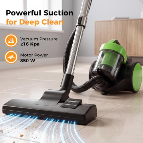 Image of NEWBULIG Canister Vacuum Cleaners for Home, Bagless Vacuum Cleaner, Green | 850W 16Kpa Suction, 12.14 ft Retractable Cord, Washable HEPA, 1.8L Large Dust Cup for Hard Floor & Carpet