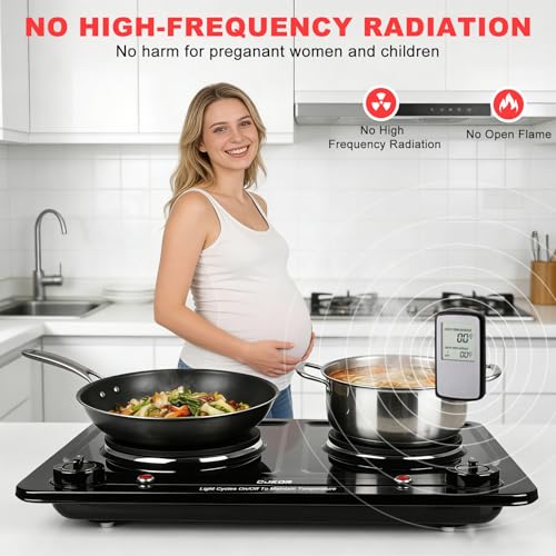 Image of Double Burner Electric Hot Plate, 1800W Cast Iron Heating with Adjustable Temperature Control, Stainless Steel Body for Home, Dorm & Commercial Use